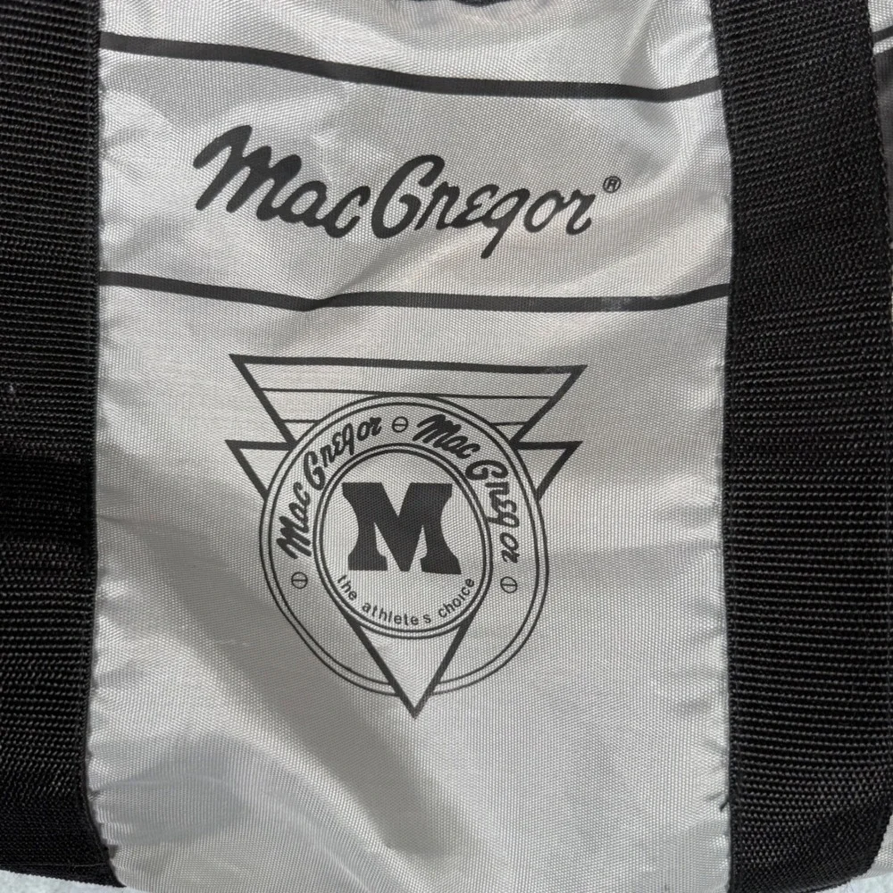 MacGregor Vintage 80s Silver Black Duffle Bag Athletic Gym Travel Shoulder Strap